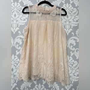 Xhilaration Cream Lace High Neck Sleeveless Top